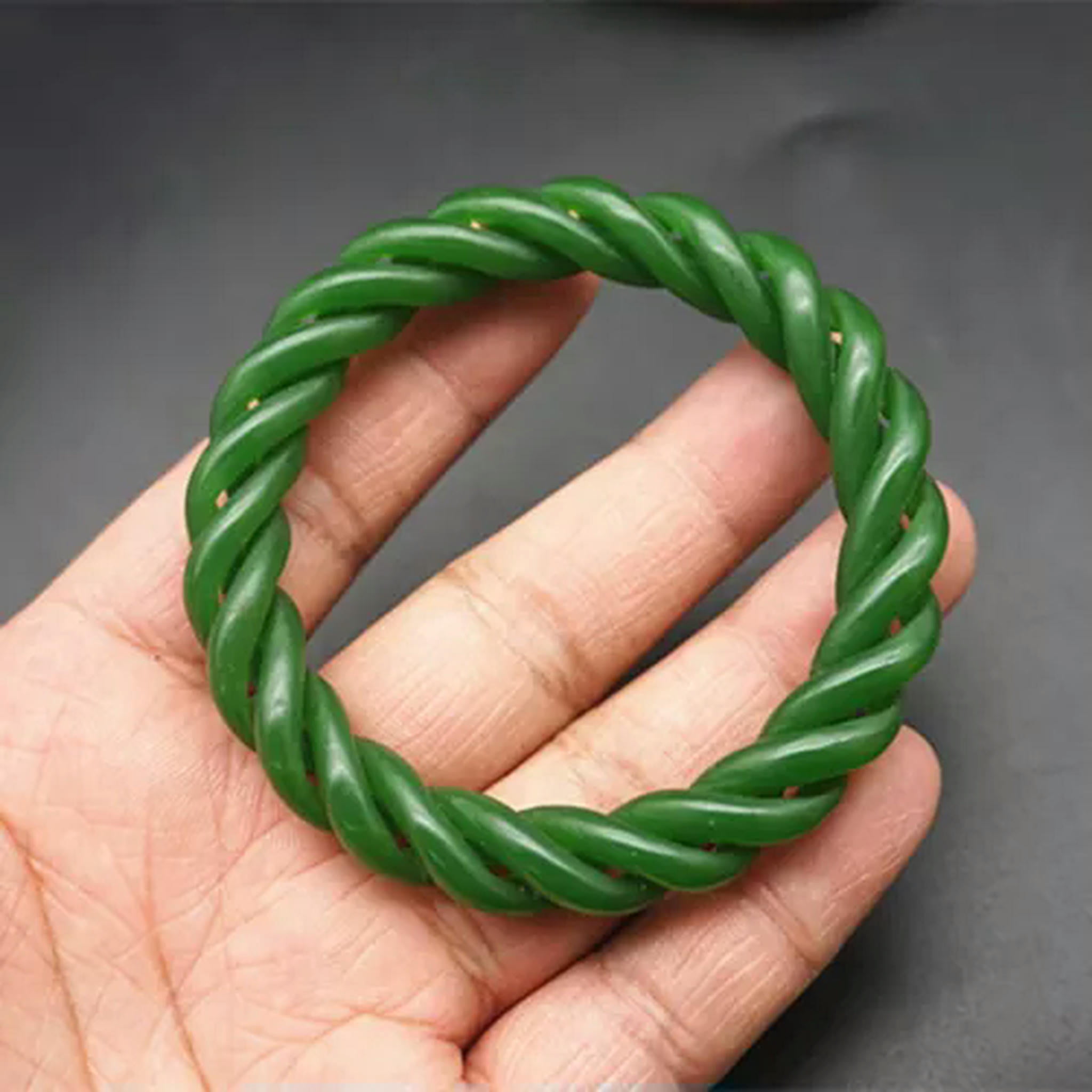 HOOUN Natural Green Jade Jasper Bangle Women Lucky Spiral Twist Bracelet