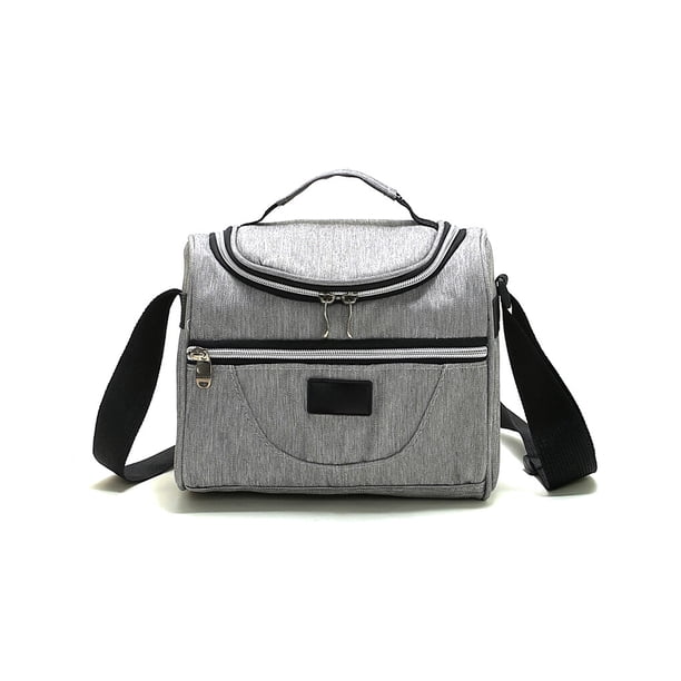 Guardurnaity Bolsa de almuerzo portátil Cremallera Algodón perlado Enfriador térmico de alimentos Contenedor de almacenamiento de picnic Tote con Bolsas de mensajero y de hombro Gris