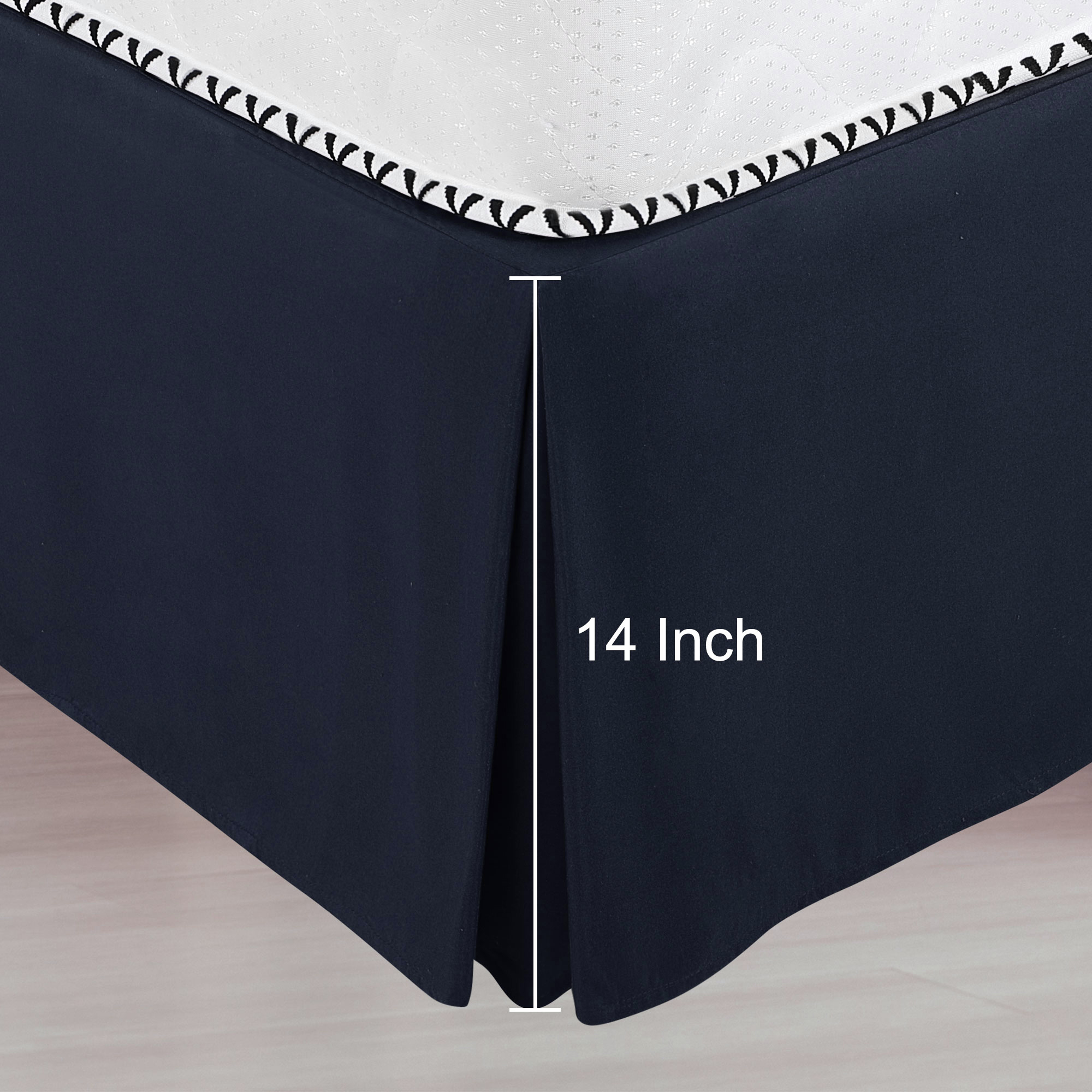 Unique Bargains Solid Pleated Ruffle Bed Skirt 14" Drop Full Navy Blue