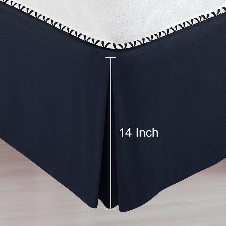 PiccoCasa Pleated Bed Skirt - 14 Inch Drop Navy Blue Full Size | Classic Polyester Dust Ruffle Valance-1036304