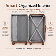 20Inch Carry On Luggage, Hardside Front Opening Spinner Suitcase for Travel, White Brown