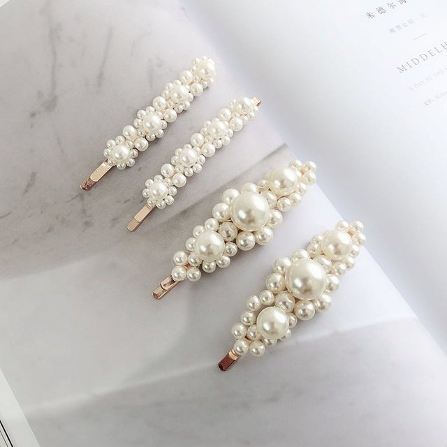 Pinzas para el cabello con perlas artificiales, 4 piezas Pasadores para el cabello con perlas de imitación de moda Accesorios para el cabello de acrílico para niñas Mujeres Peinado Dama de honor Boda