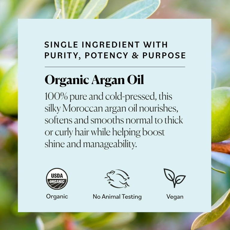 Sky Organics Organic Argan Oil, Smoothing Hair Oil to Tame Frizz, Define  Curls, Support Manageability and a Smooth Shine, Suitable for  Medium-to-Thick or Curly Hair, 100% Pure Hair Care, 4 fl. Oz. 