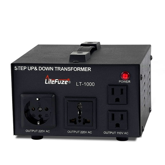 LiteFuze LT-1000 1000 Watt Heavy Duty Voltage Converter Transformer - Step Up/Down 110/120/220/240V - Patented Universal Output Socket