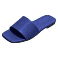 thumbnail image 4 of Rokment Women's Slippers Sandals Trendy Casual Solid Color Leather Square Open Toe Wide Width Slip on Dress Flat Comfortable Walking Slides Shoes Outdoor Summer Blue Size 9, 4 of 6