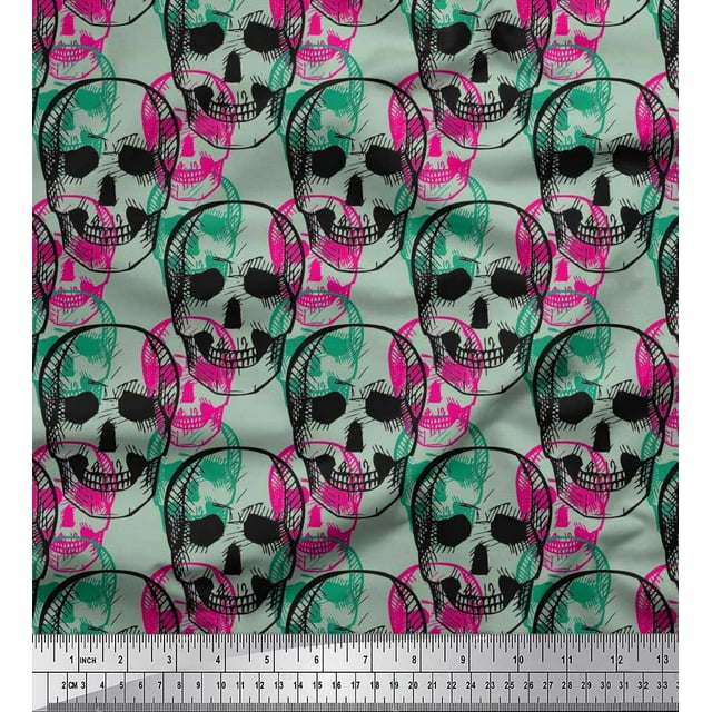 Soimoi Rayon Crepe Fabric Skull Halloween Fabric Prints by Yard 46 Inch Wide