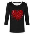 thumbnail image 4 of Dasayo Valentine's Day Ladies Tops Black 3/4 Sleeve Cute Blouses Heart Comfortable Spring Tops Women T Shirts L, 4 of 5
