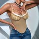 thumbnail image 5 of Corsé con Cuello en V, Tirantes Ajustables y Ribete de Encaje con Volantes para Mujer Top Corto Moldeador Caqui M, 5 of 10