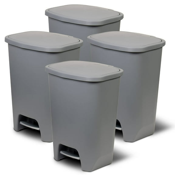 Glad Kitchen Trash Can with Lid and Garbage Bag Rings, 20 Gallon, Grey, 4 Pack