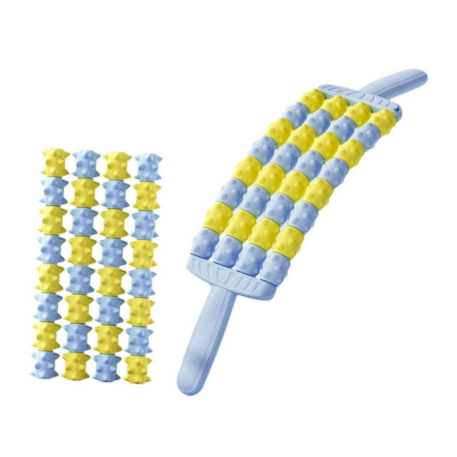 Colaxi Rouleau de Massage Manuel pour Muscles, 4 Rangées de Rouleaux Portables pour le Dos, Bâtons de Rouleaux pour l'Entraînement des Mollets, Bleu
