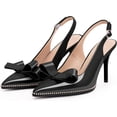 thumbnail image 3 of Women's Sexy Slingbacks Bow Stiletto Heels Closed Pointed Toe Pumps Bead Buckle Strap High Heels Dress Shoes, 3 of 12