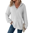 thumbnail image 2 of Womens Waffle Knit Full Zip Hoodie Oversized Long Sleeve Casual Fall Hooded Sweatshirt Jacket Tops with Pockets Light Gray L, 2 of 5