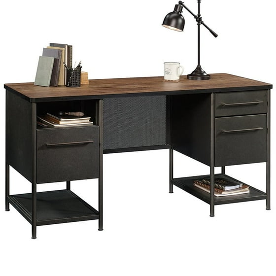 Sauder Boulevard Cafe Executive Desk In Black And Vintage Oak