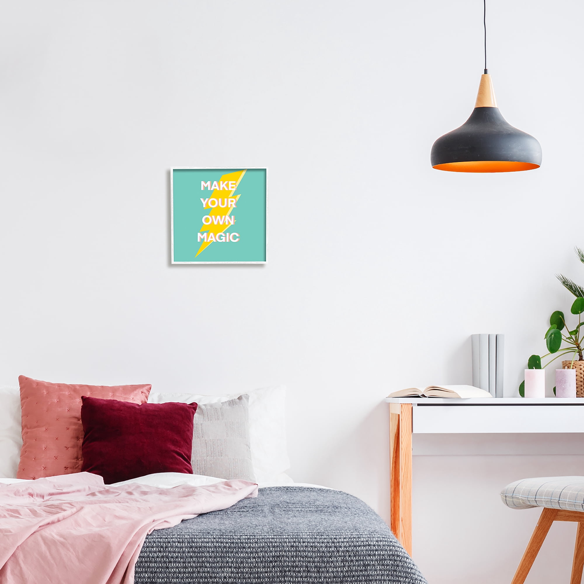 Stupell Industries Make Your Own Magic Lightning Bolt Inspirational Painting White Framed Art Print Wall Art