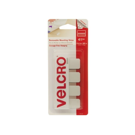 

VELCRO Brand Mounting Strips | Adhesive Sticky Back Hook and Loop Fasteners for Home Office or Crafting | Strong Secure Hold 1/34in x 3/4in Strips. White . 4 ct