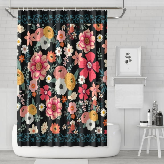 Boho Floral Shower Curtain 72x72 Inches - Tropical Leaves, Vintage Botanical Print, Waterproof Fabric for Chic Bathroom Decor, Modern Farmhouse & Bohemian Style