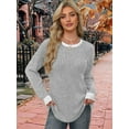 thumbnail image 5 of Long Sleeve Shirts for Women Sweaters Fall Outfits Color Block Winter Clothing Dressy Casual Soft Grey M, 5 of 7