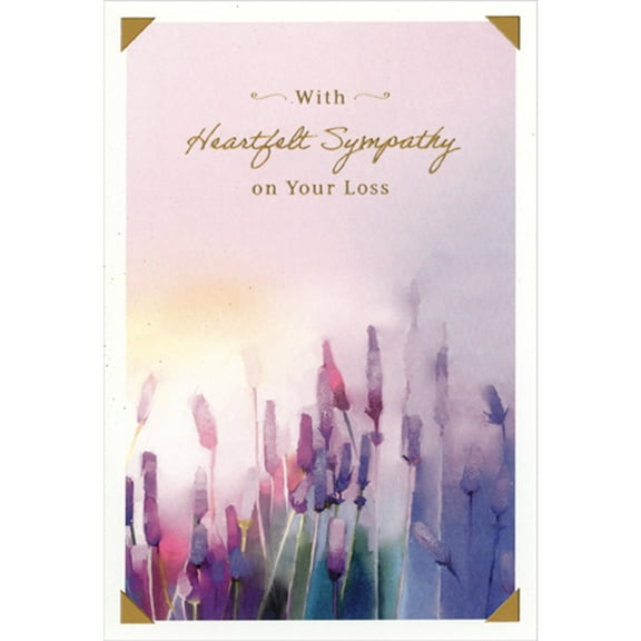 Pictura Violet Hues Watercolor Flowers and Gold Foil Tipped Corners Sympathy Card