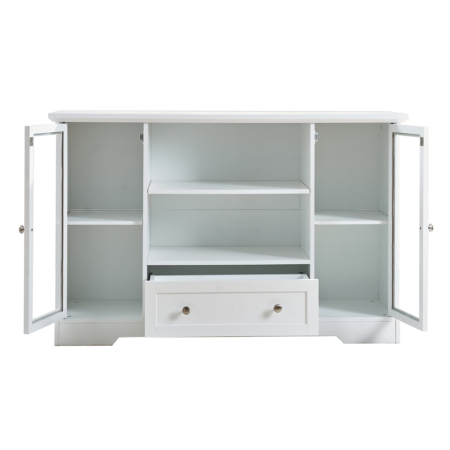 Mintazer 51" Large Sideboard Buffet Cabinet with Drawer, Storage Cabinet with 2 Glass Doors & Adjustable Shelves for Kitchen Living Room, White