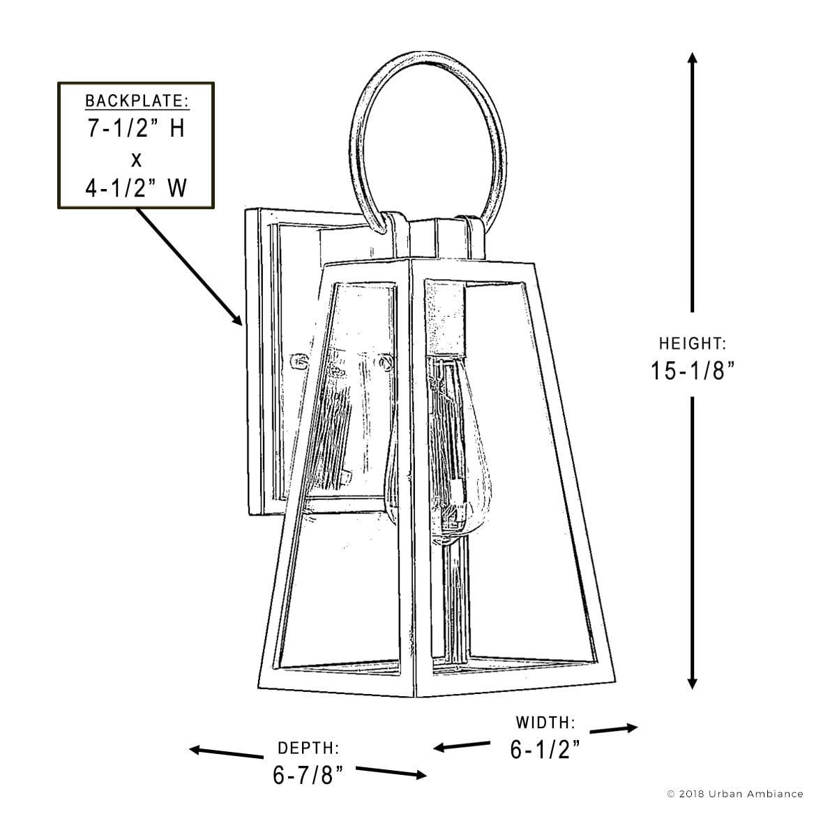 Urban Ambiance Luxury Transitional Outdoor Wall Light, Size: 15-1/8"H x 6-1/2"W, with Farmhouse Style Elements, Olde Bronze Finish and Clear Shade, UHP1002