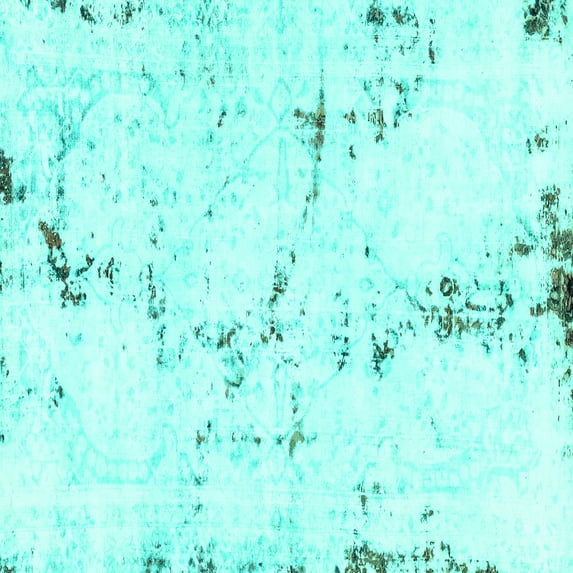 Ahgly Company Machine Washable Indoor Square Abstract Turquoise Blue Modern Area Rugs, 5' Square