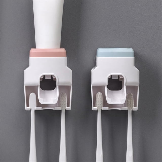 Exprimidor Automático de Pasta de Dientes Estante de Almacenamiento para Cepillos de Dientes Sin Perforaciones Montado en la Pared Soporte para Cepillos de Dientes Exprimidor Gris