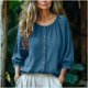 thumbnail image 1 of TaTaai Women's crew neck 3/4 sleeve top, solid color, linen cotton fabric, lantern sleeve, button detail, casual stylish, breathable comfortable, ideal for daily outings & brunch dates Gift, 1 of 7