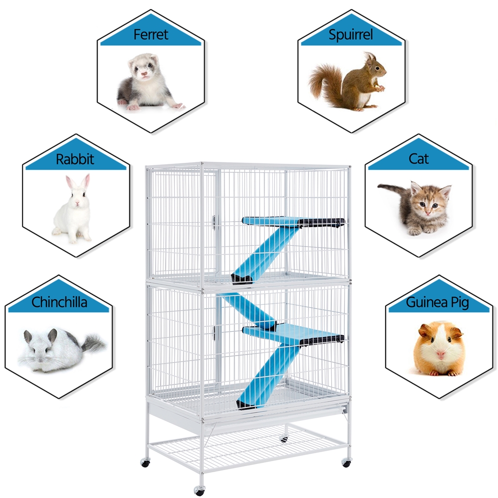 Alden Design 2-Story Rolling Metal Small Animal Cage for Adult Rats, Chinchillas & Guinea Pigs, Hammered White