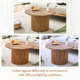 thumbnail image 3 of 27.5" Round Wood Grain MDF Coffee Table, Roman Column Edge with Integrated Metal Frame, Retro Light Luxury Style for Home Living Room Space, 3 of 9