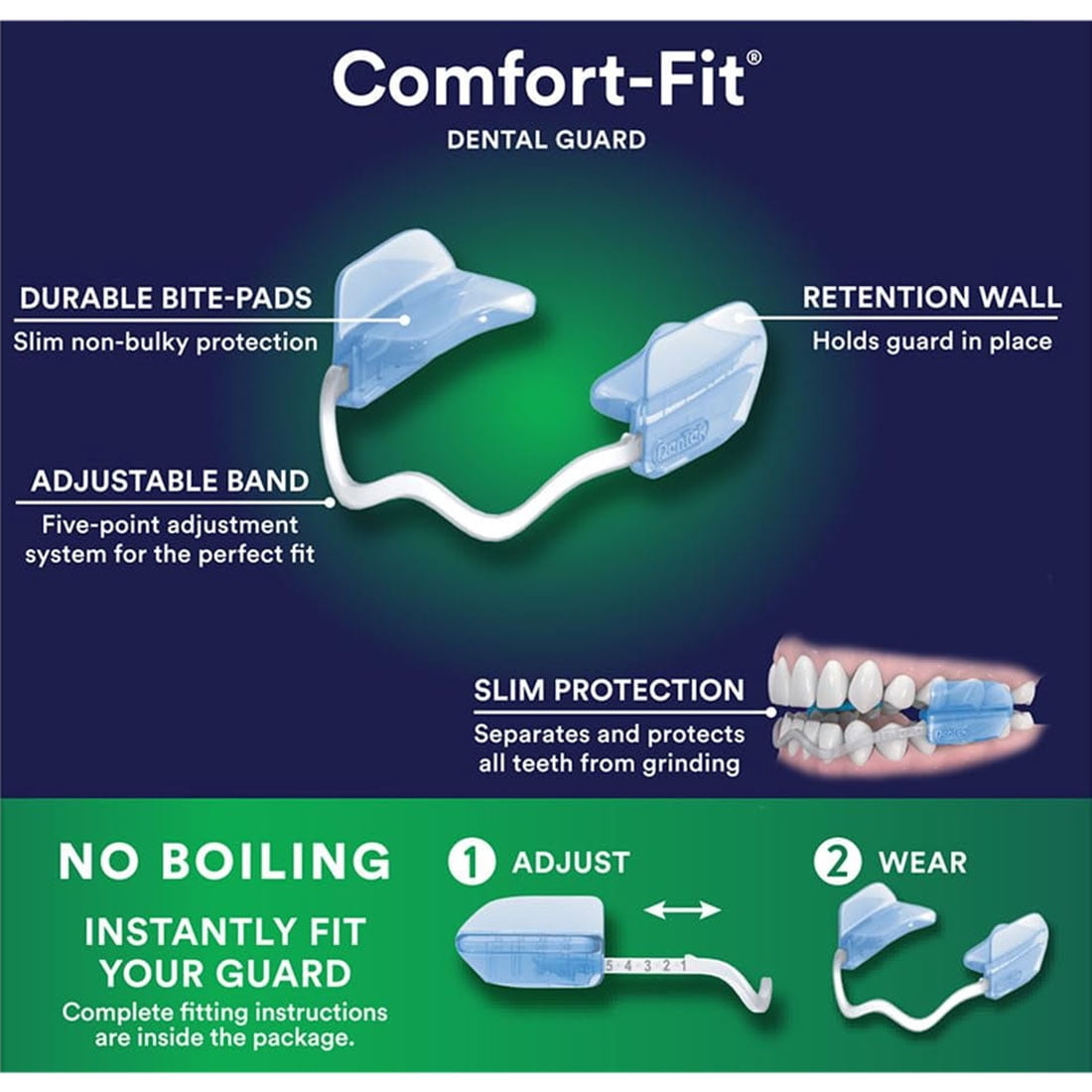 DenTek Comfort-Fit Dental Guard For Nighttime Teeth Grinding, Comfort-Fit Guard, 2 count(Pack of 1) C3
