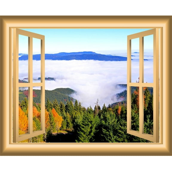 VWAQ 1X Forest Window Wall Decal Scenic View Decor Peel and Stick Mural VWAQ-NW41 (18"H X 22"W)