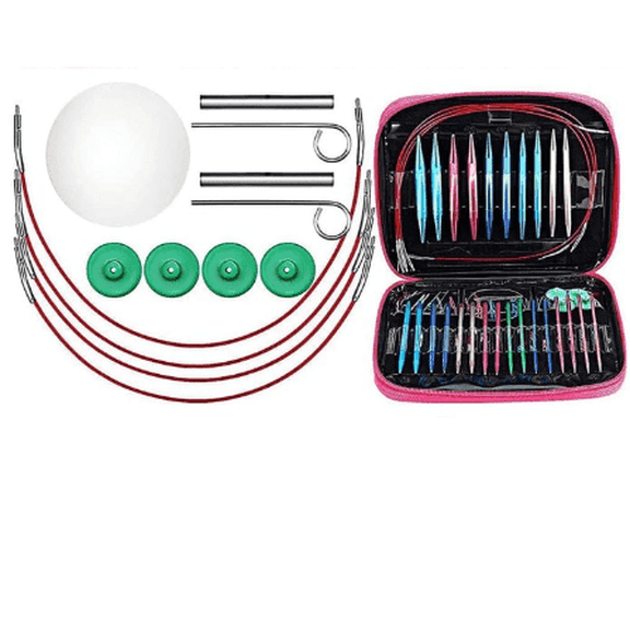 Rechmart 26 Pieces Aluminum Interchangeable Circular Knitting Needle Set,13 Size Interchangeable Crochet Needles for Knitting