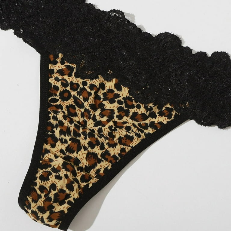 Women Plus Size Contrast Lace Hipsters Boyshorts Cheeky Cute Leopard Print  Underwear