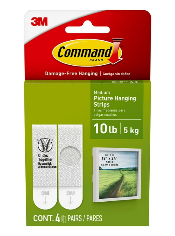 Command Medium Picture Hangers, White, 4 Pairs, Damage-Free Hanging