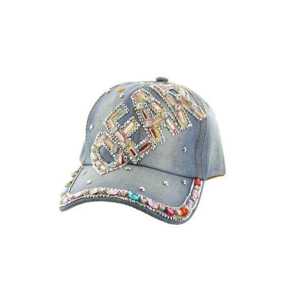 Top Headwear Multi Stone Dear Distressed Denim Baseball Cap