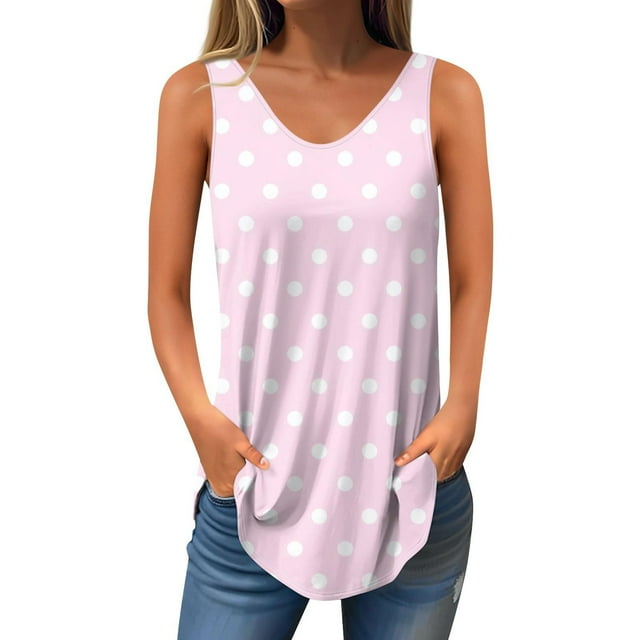 Yanlir Blouse Sans Manches à Col Rond Décontractée pour Femmes, Hauts Unis pour Dames, Tunique Ample d'Été, Mode Basique Douce (Rose2,2TG)
