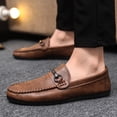 thumbnail image 2 of Mens Slip on Loafers Comfortable Boat Shoes Casual Walking Sneakers Metal Decor Business Work Lightweight Soft Sole Oxfords Brown Size 9, 2 of 6