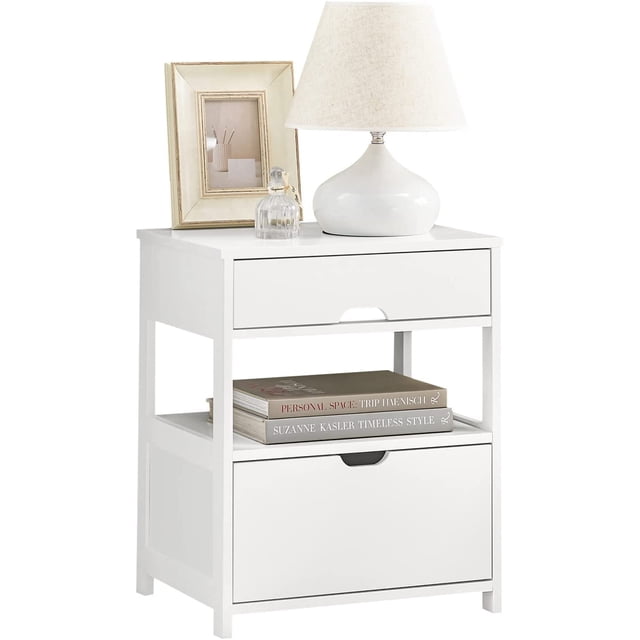 Mesita Noche Recamara Dormitorio Mesa Auxiliar con 2 Cajones Mesa De Noche para Sala O RecáMara(Blanco FRG258-W)