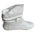 thumbnail image 3 of Top Moda Pad-52 Women's Slouch Large Buckle Flat Heel Ankle Boot WHITE PU 9, 3 of 5