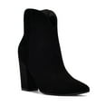 thumbnail image 2 of Nine West Ghost Black1 Leather Pointed Toe Block Heel V-Shaped Cutout Ankle Boot (Black Suede, 12), 2 of 6
