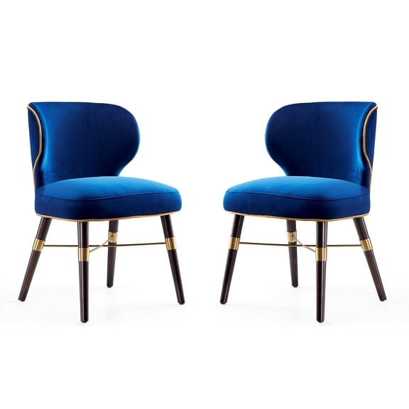 Manhattan Comfort Strine 19.3" Velvet & Metal Dining Chair in Blue (Set of 2)