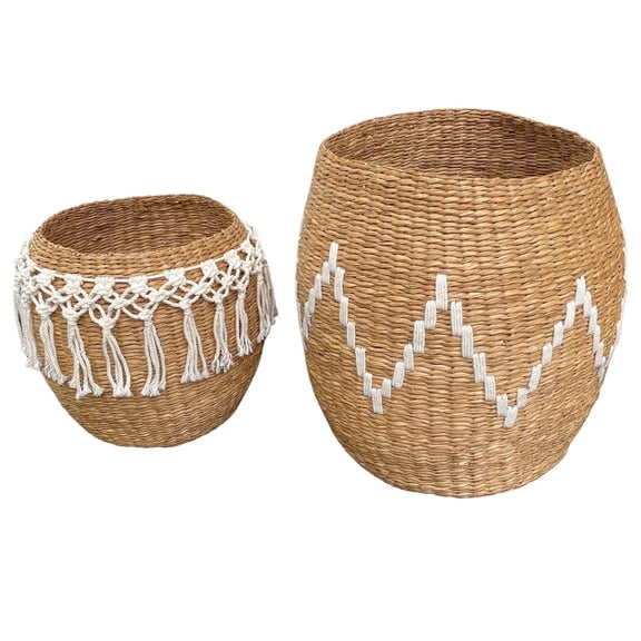 LAQUEDECRAFT Set of 2 Baskets Large Handwoven Storage Basket with Decorative Pattern for Laundry, Blankets, Towels used for Living Room, Bedroom