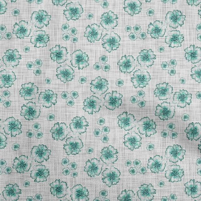 oneOone Tissu en Coton Flex Vert Turquoise à Fleurs Tissu pour Robe Tissu Imprimé au Mètre 40 Pouces de Large