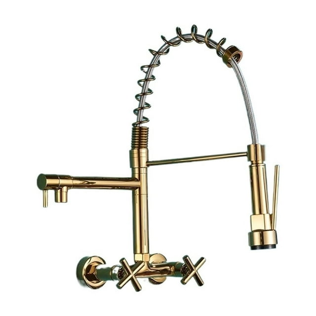 Kitchen Faucet Dual Handles Hot&Cold Mixer Water Tap, Wall Mounted Swivel Spout Spring Pull Down Faucets ,Versatile Features
