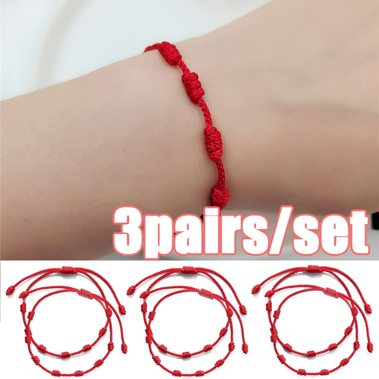 String Triple Heart Crystal Pendant Bracelet Red