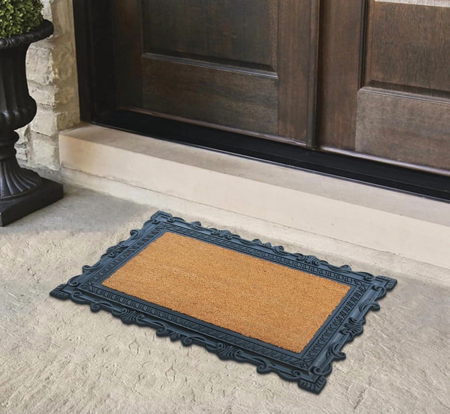 A1 Home Collections 36"×24" Natural Coir & Rubber Doormat - Decorative Welcome Design, Heavy Duty Coconut Fiber Entry Mat with Non-Slip Backing - Anti-Shed Treated, Low Profile Outdoor Front Door Mat