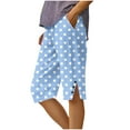 thumbnail image 2 of Polka Capris Pants Women Knee Length Side Slit Button Loose Straight Leg Soft Casual Daily Wear Shorts Light Blue XXL, 2 of 5