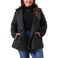 thumbnail image 1 of Chaqueta de lluvia para mujer de tallas grandes Agnes Orinda, impermeable, forrada de forro polar, con capucha, abrigo largo con bolsillos, 3X negro, 1 of 5