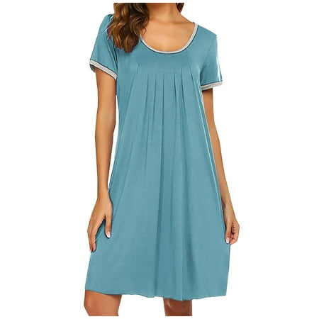 

Dresses for Women 2023 Casual Mini Tshirt Dress Round Neck Comfy Short Sleeve Pleated Pajama Dress Ladies Loungewear