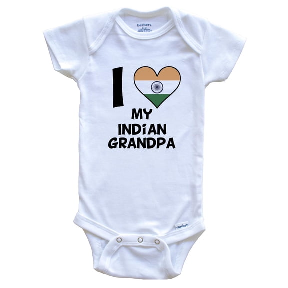 I Heart My Indian Grandpa India Flag Baby Bodysuit, 0-3 Months White